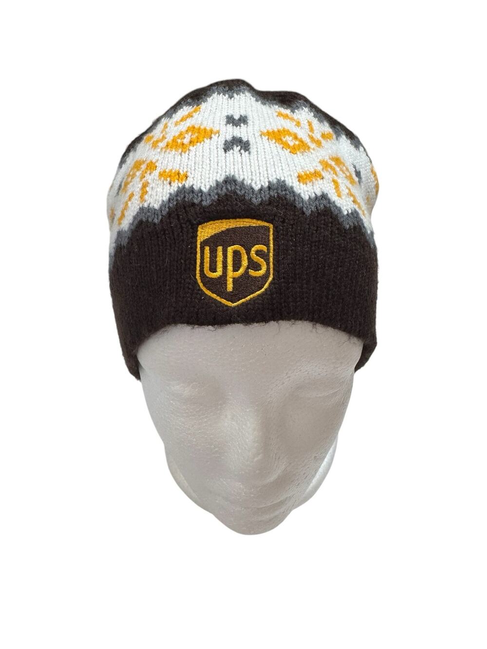 UPS Winter Snowflake Beanie Acrylic One Size Adult Unisex Brown Yellow White